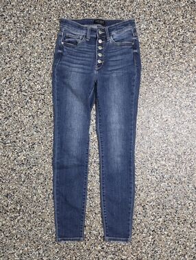 High-Rise Button-Fly Women's Skinny Jeans - Dark Blue